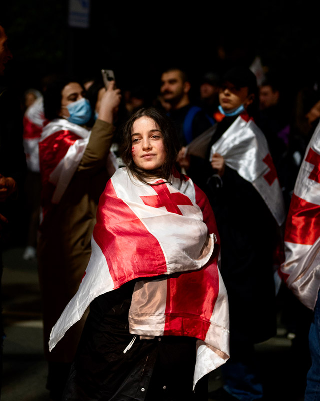 People gathering outside the Georgian parliament the night  before the third reading of the so called Russian Law for an overnight sit in.